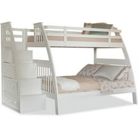 Канвуд Риџлин Близнак над целосен кревет со вградени фиоки за скали, бело