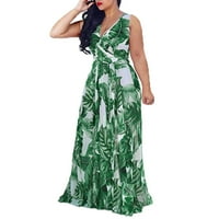 Фустани За Жени Макси Без Ракави Секојдневен Цветен Макси Летен Фустан Со Врат Зелен 4xl