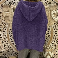 shpwfbe женски џемпери жени мода лабава голема големина еднобојна хауба долги ракави џемпер врвови