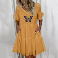 Finelylove летни фустани sundresse за жена со врат со врат без ракави, жолто