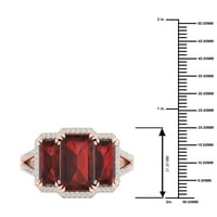 Империјал скапоцен камен 10K розово злато смарагд исечен гарнет КТ два дијамант три камени ореол Сплит Шанк женски прстен
