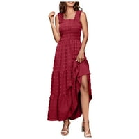 Обични Фустани За Жени Цветен Фустан За Сонце Тркалезно Деколте Црвена XL Без Ракави Со Средна Должина