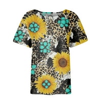 Апепал Женски Цветни Кошули За Печатење Облечени Секојдневни Блузи Кратки Ракави V Копче За Вратот Летни Врвови Леопард Печатење
