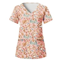 Корашан Велигденска Облека Женска Мода Велигденско Печатење Врвови Со Кратки Ракави Работен Џеб Блуза