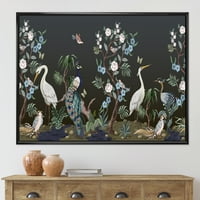 DesignArt 'Chinoiserie со Peonies и Birds IV' Традиционално врамено платно wallидна уметност печатење