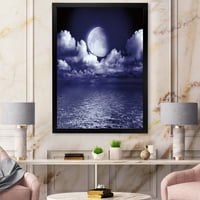 DesignArt 'Целосна месечина ноќ во облачно небо v' наутички и крајбрежен врамен уметнички принт