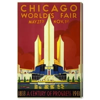 Студиото Винвуд Студио и Скајлинис Wallидни уметности ПАНВИ ПЕНТИ 'Светски саем во Чикаго 1933 година' Градови на САД - црвена,