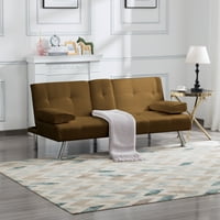 66.9 ”Futon Velvet Sleeper софа кревет, пад на средниот грб со држачи за чаши