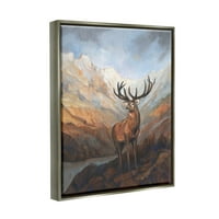 Sulpell диви елени што го одземаат планинскиот поглед на планински поглед на животни и инсекти Сликање сив лебдат врамен уметнички