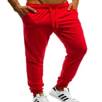 Капрезе Менс Обични Панталони Со Џебови Опремени Панталони За Греди За Нозе Трчање Долни Панталони Со Висок Струк Црвена М