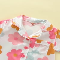 Џкертер 1-Години Девојче Цветни Свилени Пижами Поставува Кошула Со Кратки Ракави Со Копче Надолу + Цветни Шорцеви Летни Комплети