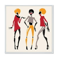 DesignART 'жени од афроамериканец силуети црвени и жолти I' модерна врамена платно wallидна уметност печатење