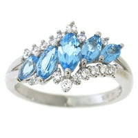 Брилијантност фино накит Стерлинг сребрен оригинален швајцарски сина топаз и бела кубна цирконија CZ маркиза прстен