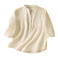Калзи дами криви летни врвови на џебни маица гроздобер лабава тунична блуза ракав стојат на маица за вратот пуловер