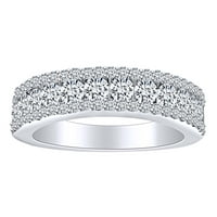 1. Карат тркалезна форма бел природен дијамант со три редови свадбени ленти прстен во 14K цврсто бело злато прстен големина-8,5