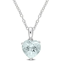 Miabella Women's'sims 1- Carat T.G.W. Срцев аквамарин Стерлинг сребрен солитер приврзок со ланец