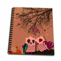 3дроза Слатки Мали Љубовни Птици Под Дрво Векторска Илустрација-Мемориска Книга, од