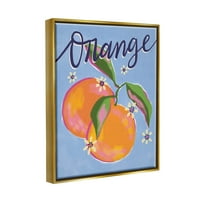 Портокалово цитрус овошје цветна шема храна и пијалоци графичка уметност металик злато врамено уметничко печатење wallид уметност