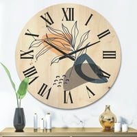 DesignArt 'минималистички форми со античко растение I модерен часовник од дрво