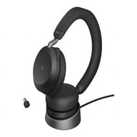 Јабра Еволуира-Слушалки-На - уво-Bluetooth-безжично-активно поништување на бучавата-USB-C-изолација на бучава-црна-со штанд за полнење-Сертифициран За Тимови На Мајкрософ