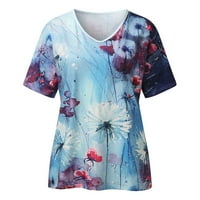 Женски врвови на женските нови модни шарени цвеќиња со кратки ракави со кратки ракави печатена маица l