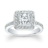 Дами Платинум гроздобер прстен за ангажман со карат принцеза исечен бел сафир центар и 0. CTW G-VS Павски дијаманти