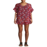 Miken Swimsuit Slace Up Ruffle Caftan Up Up