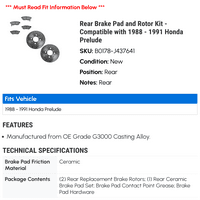 Задна Подлога За Сопирачките И Комплет За Ротор - Компатибилен Со-Хонда Прелудиум 1990