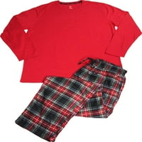 Hanes Big Mens Jersey плетено и микрофлеа спиење салон за пижама, панта, црвена црна карирана xxxxx