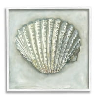 Sumbell Industries Clam Shell Наутичко сиво сликарство бело врамен уметнички печати wallид уметност, дизајн од Ерика Кристофер