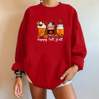 Огпер cl дозвола Женска Мода Fall Печатена Лабава Блуза Со Долги Ракави Кружен Врат Обични Врвови За Пуловер Џемпер