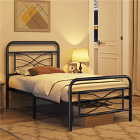 EasyFashion Every Vintage Metal Twin Bed со дизајн на крстарење, црно