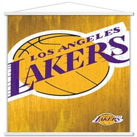 Лос Анџелес Лејкерс - Постер за лого wallид со дрвена магнетна рамка, 22.375 34