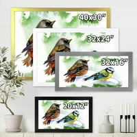 DesignArt 'Шумски птици кои седат на снежното гранка на елка' Традиционална врамена уметничка печатење