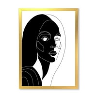 DesignArt 'Ретро црно -бел минимален портрет на млада девојка' модерен врамен уметнички принт
