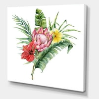 DesignArt 'Цвеќиња Букет со традиционалното печатење на wallидот на платното на платно на Protea plumeria hibiscus