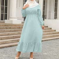 Женски Летни Фустани За Жени Муслимански Патент Еднобоен Фустан Со Долги Ракави