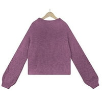 Плус Големина Џемпери За Жени Еднобојни Потсмеваат На Вратот Пуловер Џемпери Издувам Долги Ракави Капка Рамо Скокач Врвови Виолетова