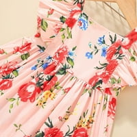 Пролет Фустани За Девојки Летање Ракав Чипка Мода Сонце Фустан Розова 12М-18М