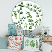 DesignArt 'Зелени еукалиптус растителни гранки iii' Традиционална метална wallидна уметност на кругот - диск од 36