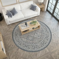 Традиционална област килим ориентална сива, крем затворен круг лесен за чистење