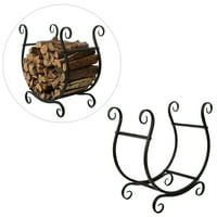 Mygift Scrollwork Rack Firewood, Freestanding Grisside Logs Storage, црна боја, црна