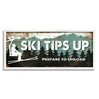Студените совети за скијање на сините и белите скијања се подготвуваат да го растовараат рустичното дрво изглед лифт знак за
