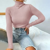 Женски цврста боја пуловер џемпер обичен желки со долги ракавици плетено лабав џемпер на пуловер