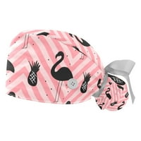 Работна капа за долга коса со копчиња и лента за џемпери, вратоврски за вратоврски, HATN Flamingo Bouffant Scrub Turban Caps