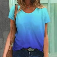 Женски врвови лето лето-врат за кратки ракави за печатење обична маица блуза