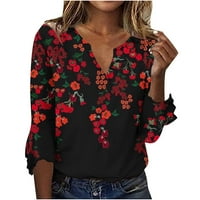 Dyegold женски обични кошули за ракави V v вратот Обичен bellвонче Туники врвови трендовски ретро цветни печатени блузи