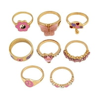 ханксиулин 8пц сет гроздобер пеперутка цвет панк прстени постави позлатен прстен сет накит за мажи жени кристал пеперутка прстен