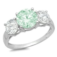3,25ct Round Cut Green Simulatule Diamond 18k Бело злато годишнина од ангажманот со камен прстен со големина 9,5