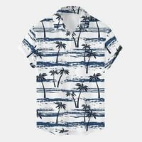Outfmvch кошули со долг ракав за мажи Машко лето лето Хаваи дрво Печатено кошула Краток ракав, исклучете ја кошулата со јака